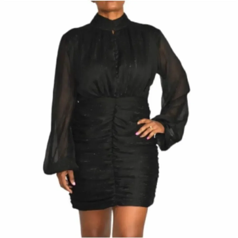 ✨House of Harlow Ruched Sheer Lurex Metallic Mini Sz 2 Dress✨